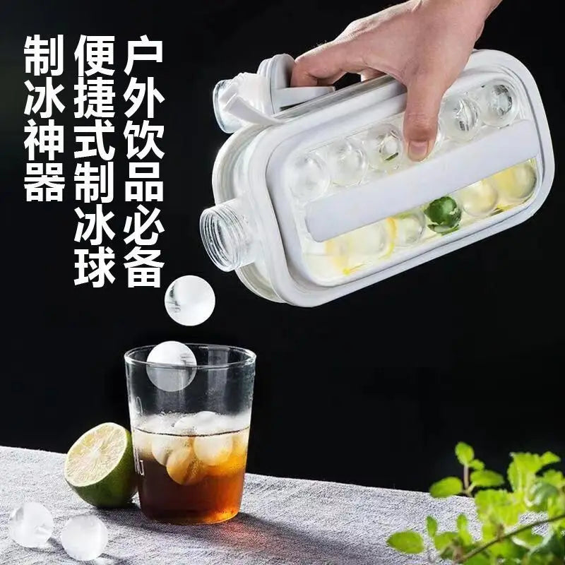 Portable Ice Cube Tray 2-in-1 Portable Puck Making Water Bottle with 17 Grid Flat Lid Cooling Cube Molds Kitchen Accessories