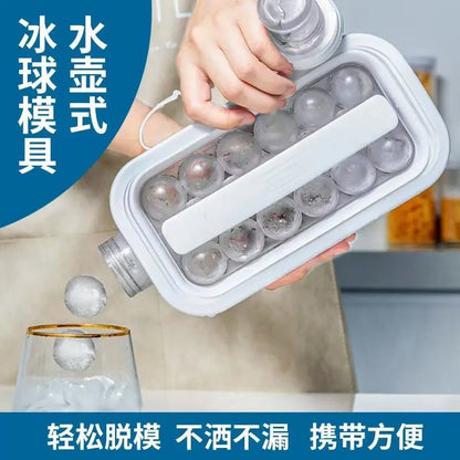 Portable Ice Cube Tray 2-in-1 Portable Puck Making Water Bottle with 17 Grid Flat Lid Cooling Cube Molds Kitchen Accessories