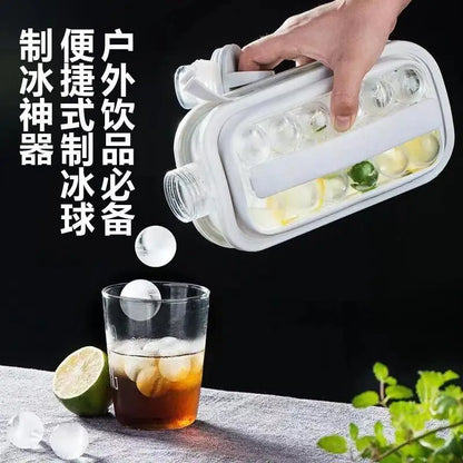 Portable Ice Cube Tray 2-in-1 Portable Puck Making Water Bottle with 17 Grid Flat Lid Cooling Cube Molds Kitchen Accessories