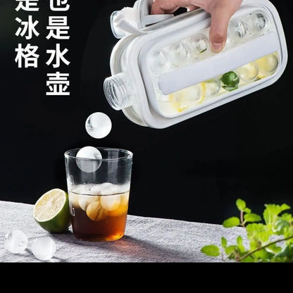 Portable Ice Cube Tray 2-in-1 Portable Puck Making Water Bottle with 17 Grid Flat Lid Cooling Cube Molds Kitchen Accessories