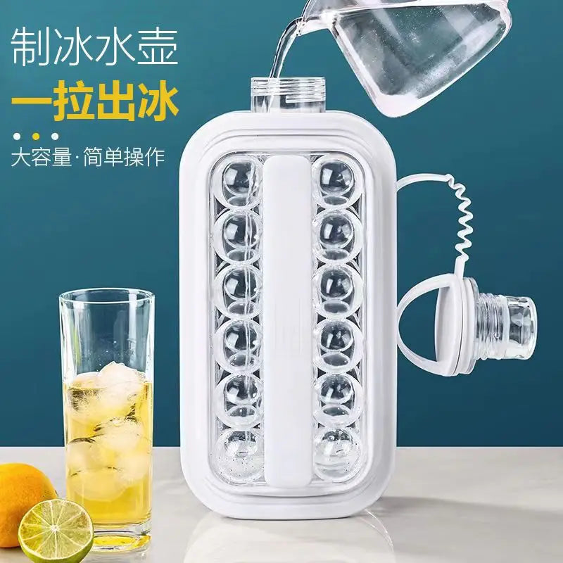 Portable Ice Cube Tray 2-in-1 Portable Puck Making Water Bottle with 17 Grid Flat Lid Cooling Cube Molds Kitchen Accessories