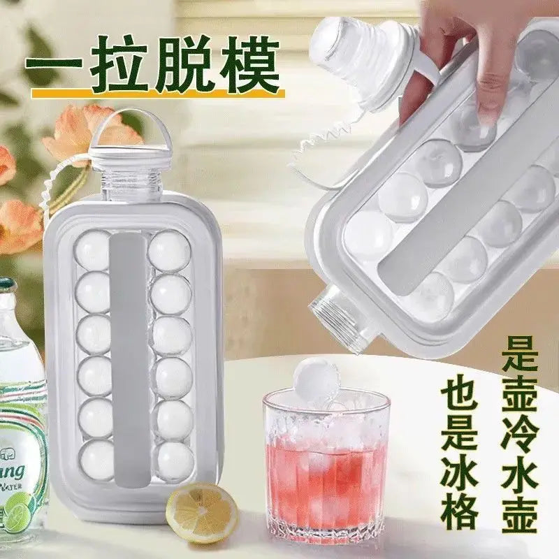 Portable Ice Cube Tray 2-in-1 Portable Puck Making Water Bottle with 17 Grid Flat Lid Cooling Cube Molds Kitchen Accessories