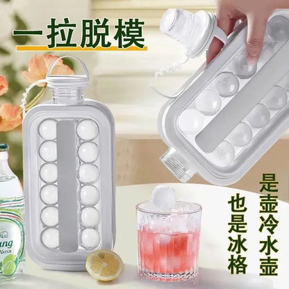 Portable Ice Cube Tray 2-in-1 Portable Puck Making Water Bottle with 17 Grid Flat Lid Cooling Cube Molds Kitchen Accessories